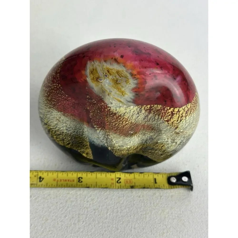 Art Glass Paperweight Artist Signed Gold Leaf Aventurine Pink Black Ovoid 4”